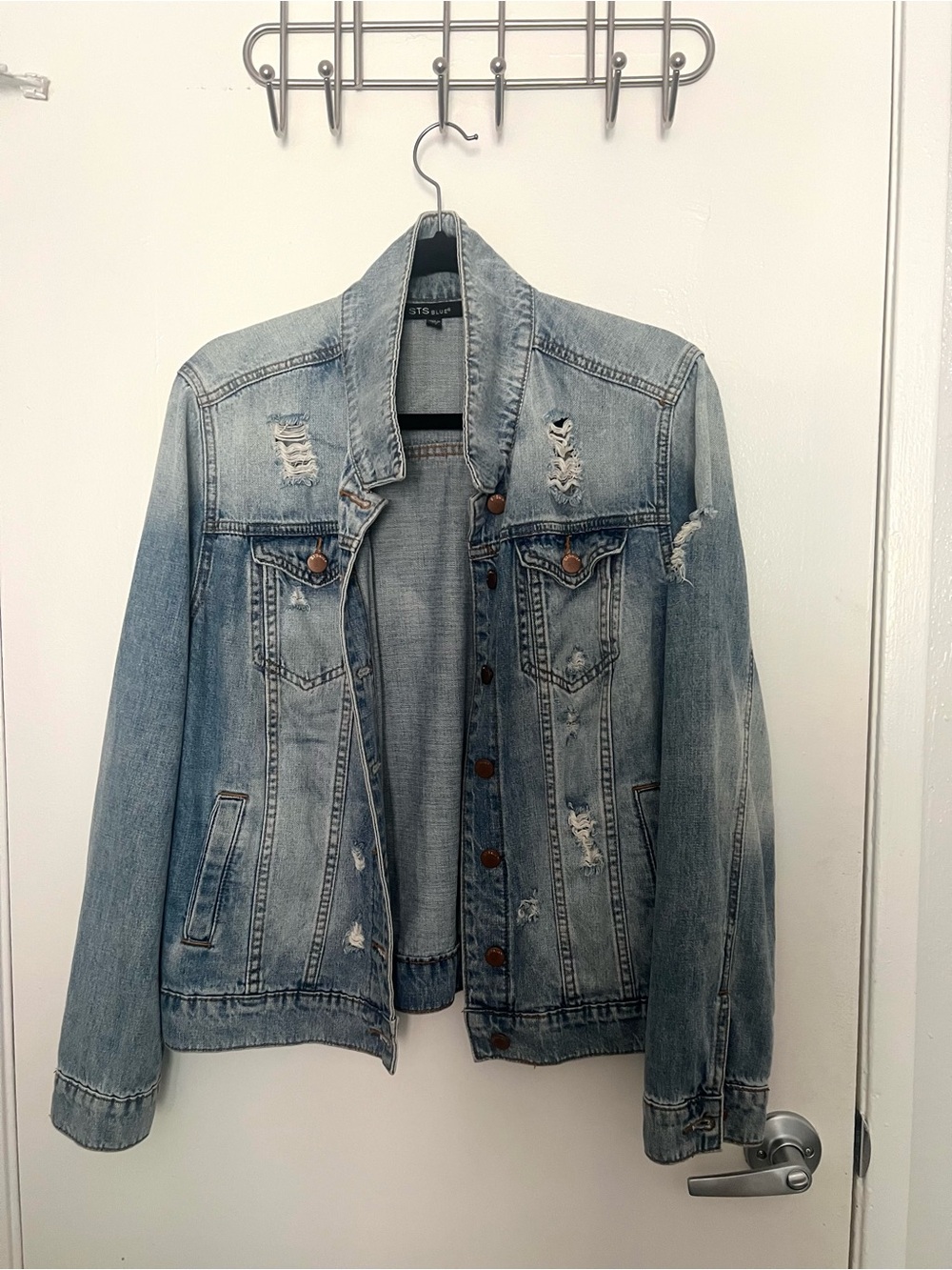 STS Blue Light Wash Distressed Denim Jacket